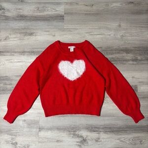 Sincerely Jules Red & White Heart Sweater Size S Coquette Cozy Knit Pullover